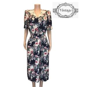 ED Michaels by Melanie Drucker Blue Floral Short Sleeve Cottagecore Dress 9/10